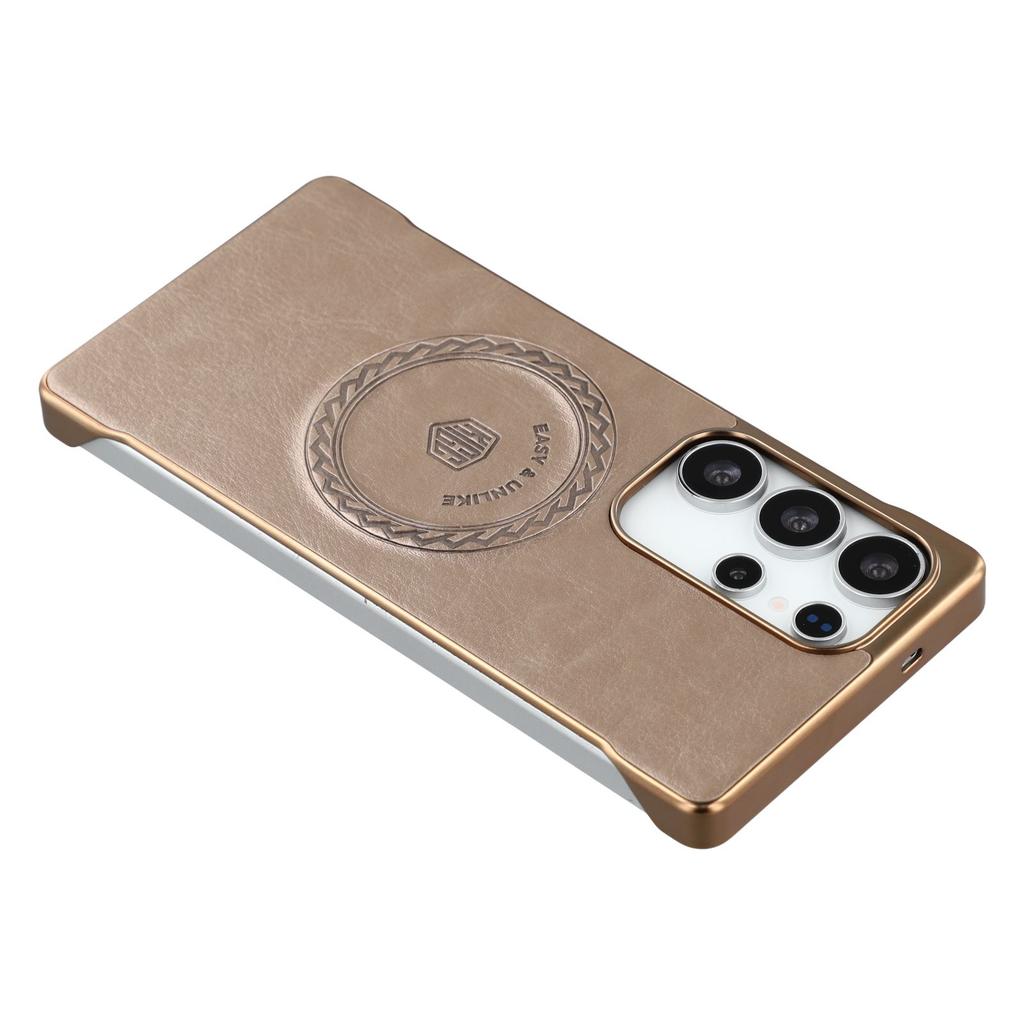 KIGC Магнитный чехол для Samsung Galaxy S25 Ultra Гальваническое покрытие ПК+ПУ Задняя крышка для телефона