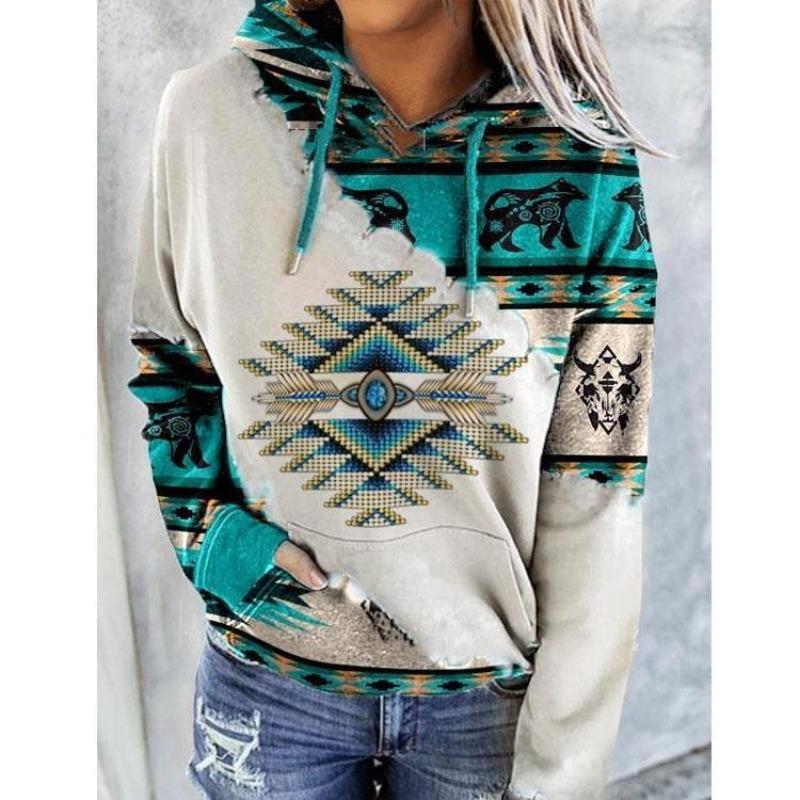 Autumn Thin Long Sleeve Plus Size Hoodies for Women Winter Vintage Ethnic Style Printed Hoodie Women Jackets Loose Warm Outerwears Sweatshirt 24666