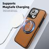 For iPhone 15 Pro Case with Ring Kickstand Compatible with MagSafe PU Leather Back Cover