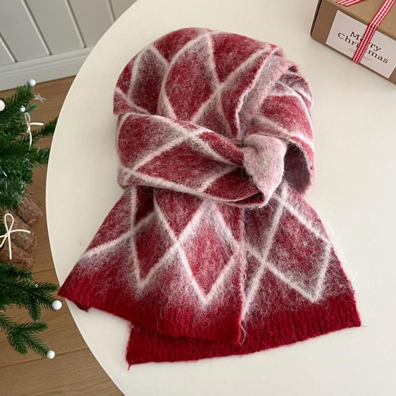 Womens Wool Blend Knit Scarf Winter Warm Thick Patterned Shawl Elegant Chic Accessory