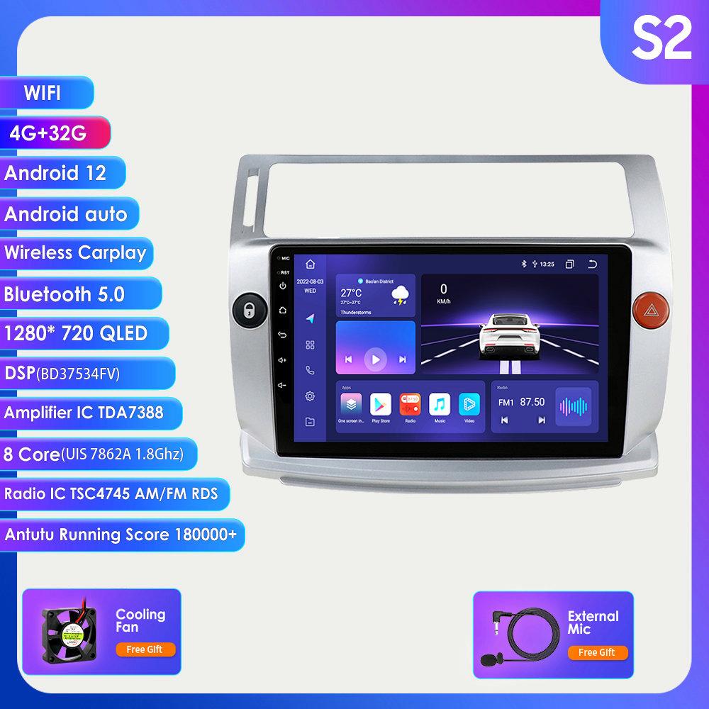 Hizpo 8G+128G 2din Android 12 Car Radio for Citroen C4 C-Triomphe C-Quatre 2004-2014 Multimedia Video 4G Carplay RDS DSP GPS Navigaion  DAB Autoradio