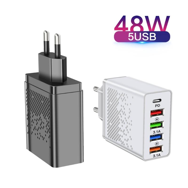 5-портовая USB-зарядная станция 48 Вт Адаптер питания высокой скорости Интеллектуальное определение тока Вилка европейского стандарта