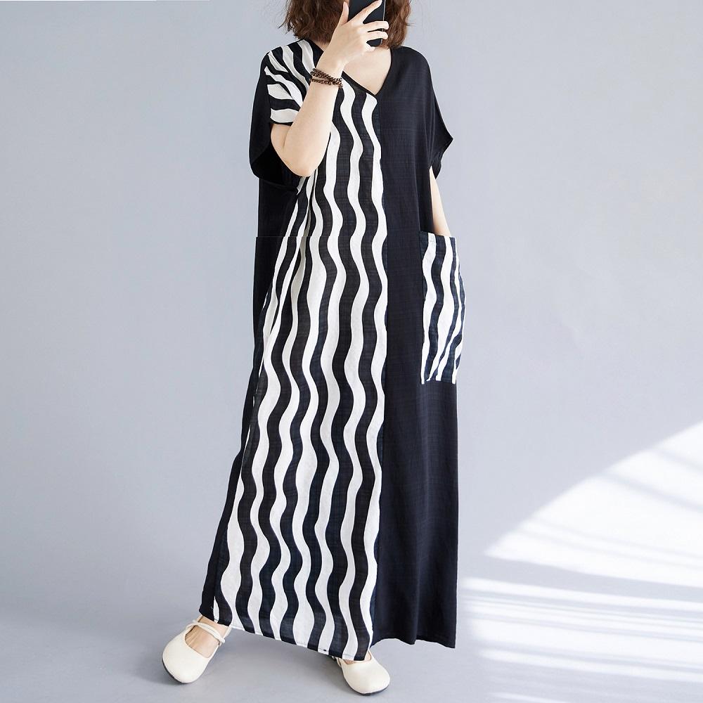 Короткий рукав Плюс размер винтажный пэчворк новые платья для женщин повседневное свободное длинное летнее платье