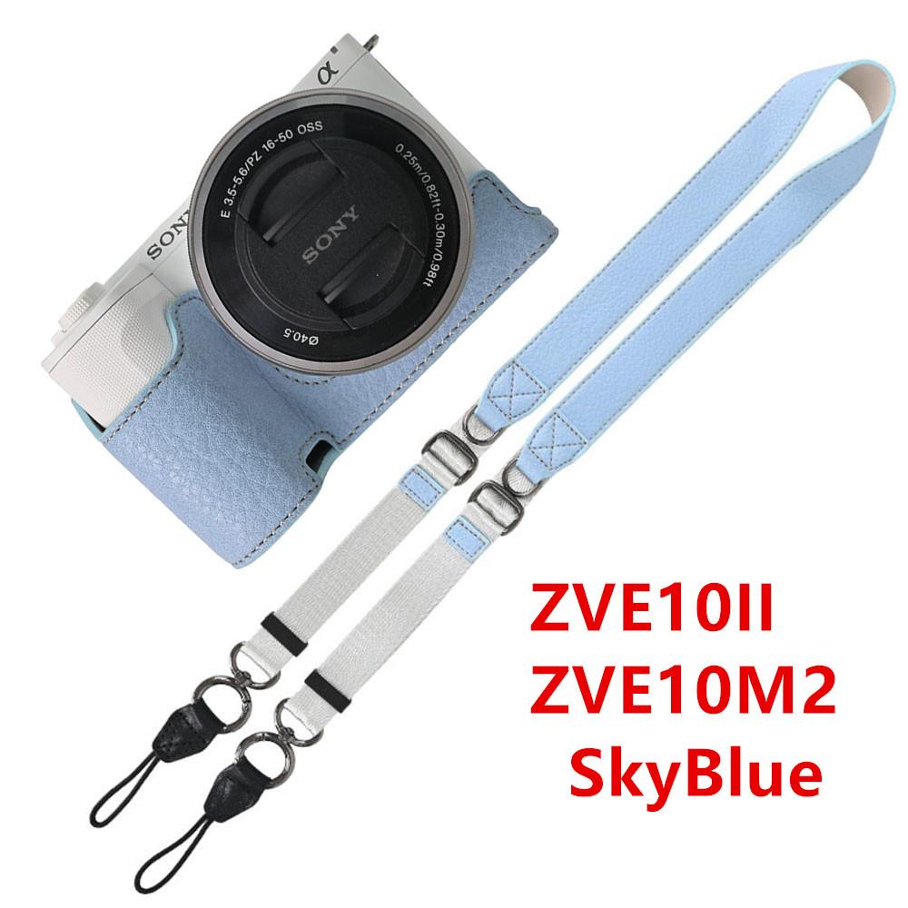 Получехол для камеры из ПУ кожи личи для Sony A6700 A6400 A6300 A6100 A6000 ZVE10 ZVE10II ZVE10M2 с открывающимся снизу чехлом и ремешком