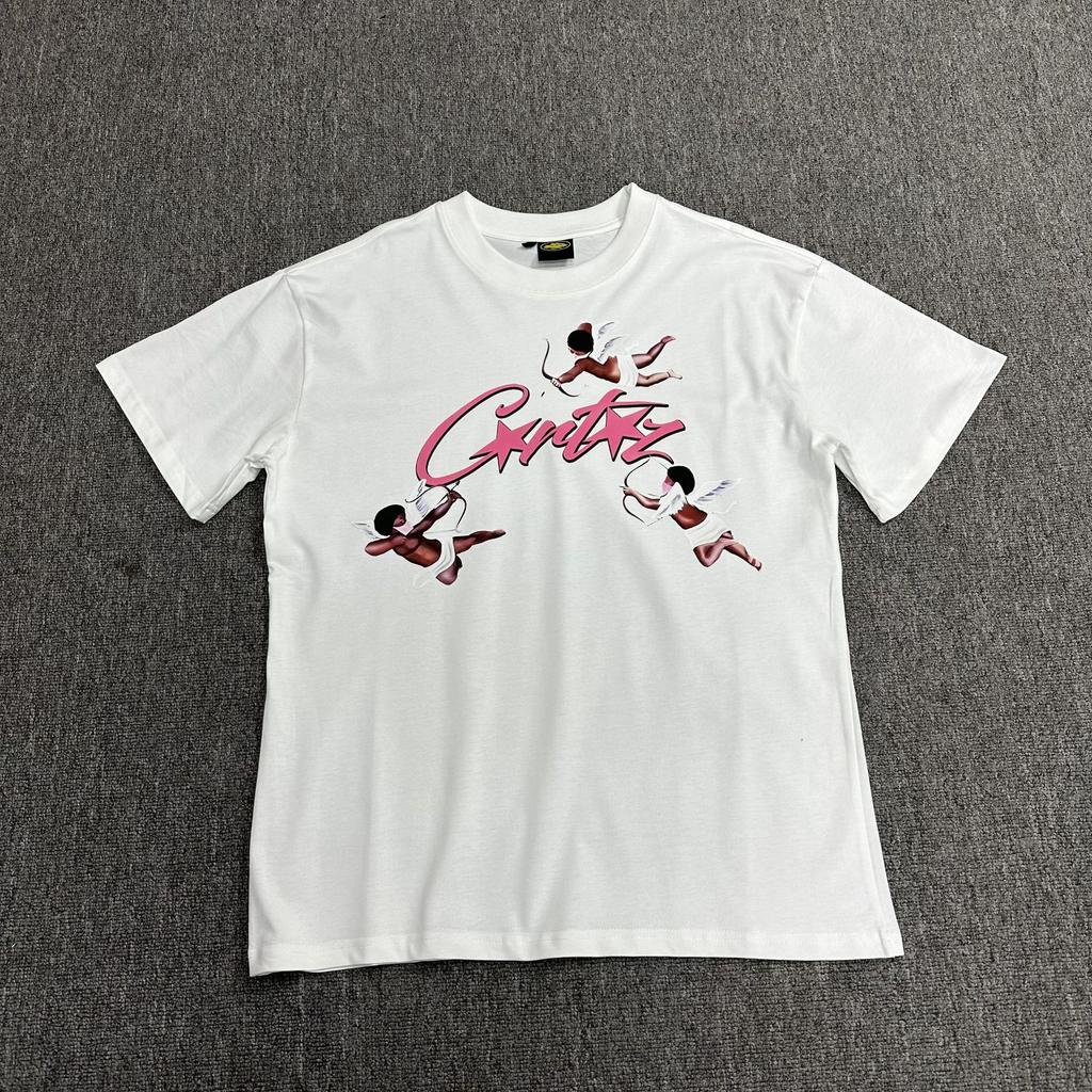 Cross-border series Alcatraz Cupid angel pink letter pattern print American high street hip hop short sleeve