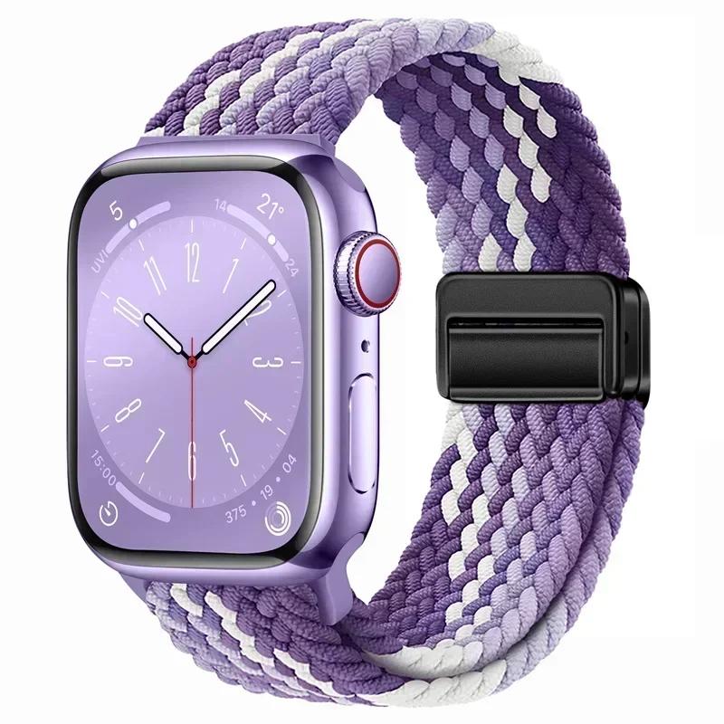 Плетеный нейлоновый ремешок-петля для Apple Watch Ultra2 49мм 9 8 7 45 41мм Металлический магнитный браслет-ремешок для 6 5 4 3 SE 44 40мм