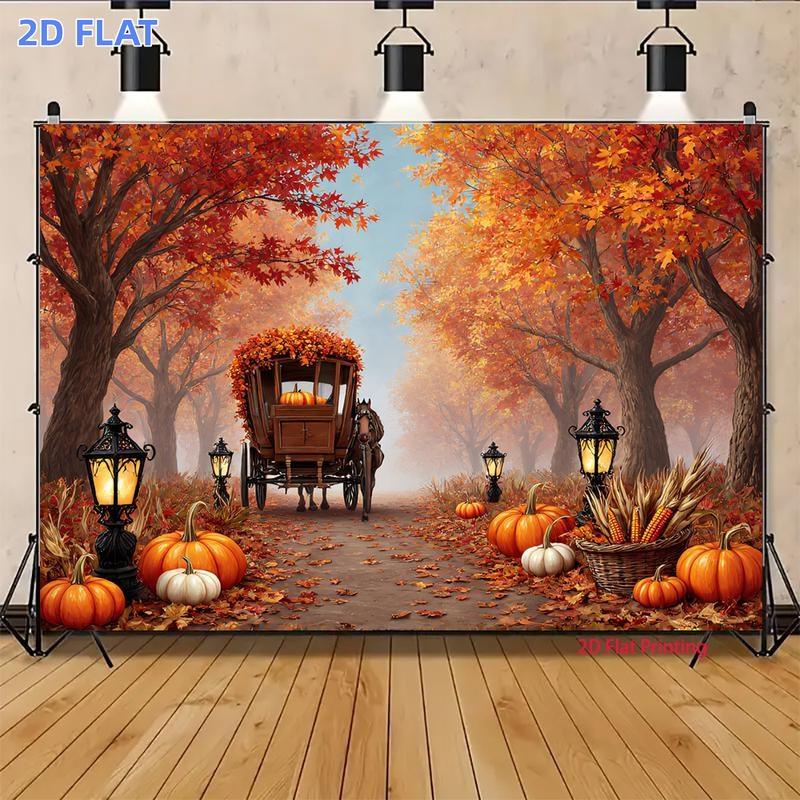 2D plane, 1 piece, magical autumn forest carriage, banner background fabric, for home decoration and party decoration