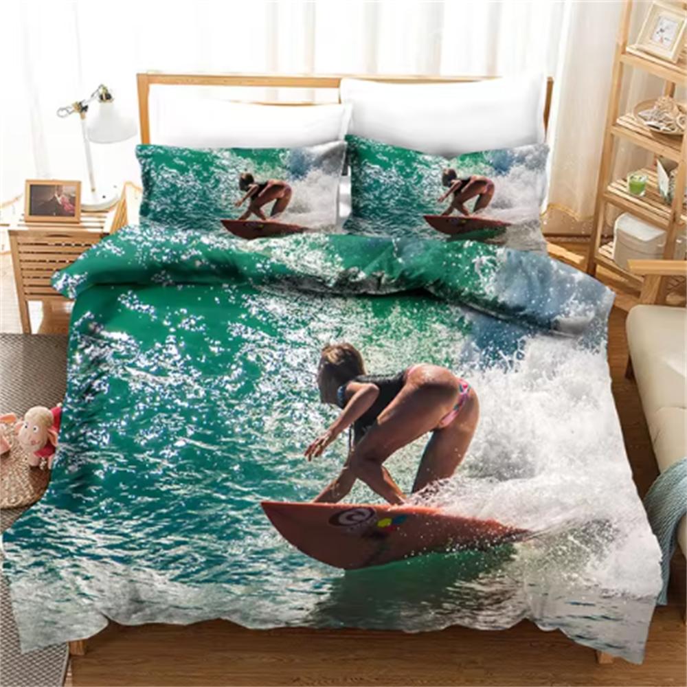 Летний Серфинг Морской Отпуск Пододеяльник Синяя Вода Одеяло Постельное Белье Для Взрослых Размер Квин 3d Стеганое Покрывало Комплект Постельного Белья Белье Для Кровати
