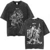 Washed Vintage Anime Frieren Beyond Journeys End Himmel Tshirt Men Women Fashion Harajuku Short Sleeve Cotton Casual Tshirts
