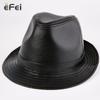 EFei Top Layer Sheepskin Hat Men's Autumn and Winter Vintage Gentleman Sheepskin Jazz Hat Hat
