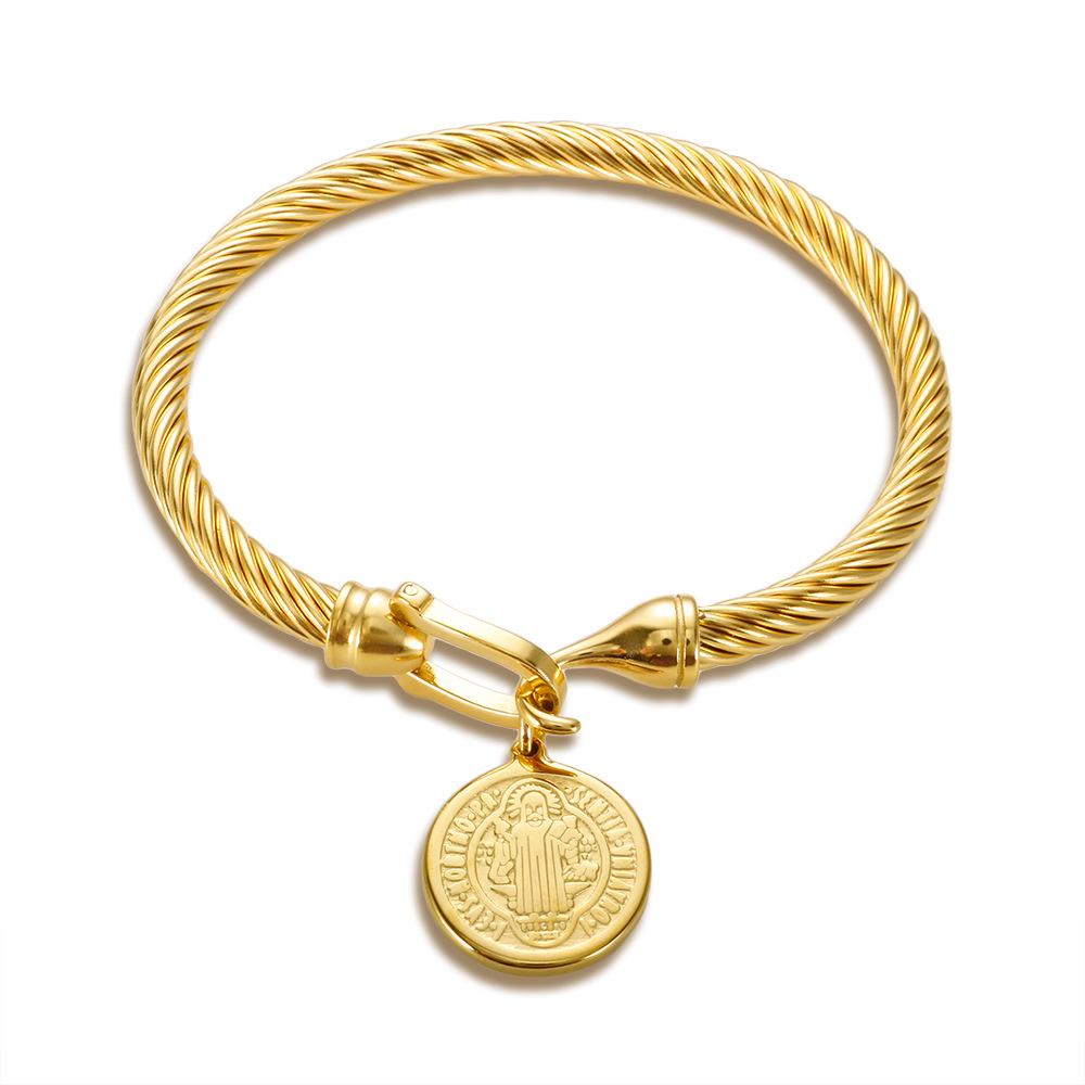 Элегантный браслет из нержавеющей стали с бриллиантовым акцентом и невыцветающей пряжкой в форме подковы