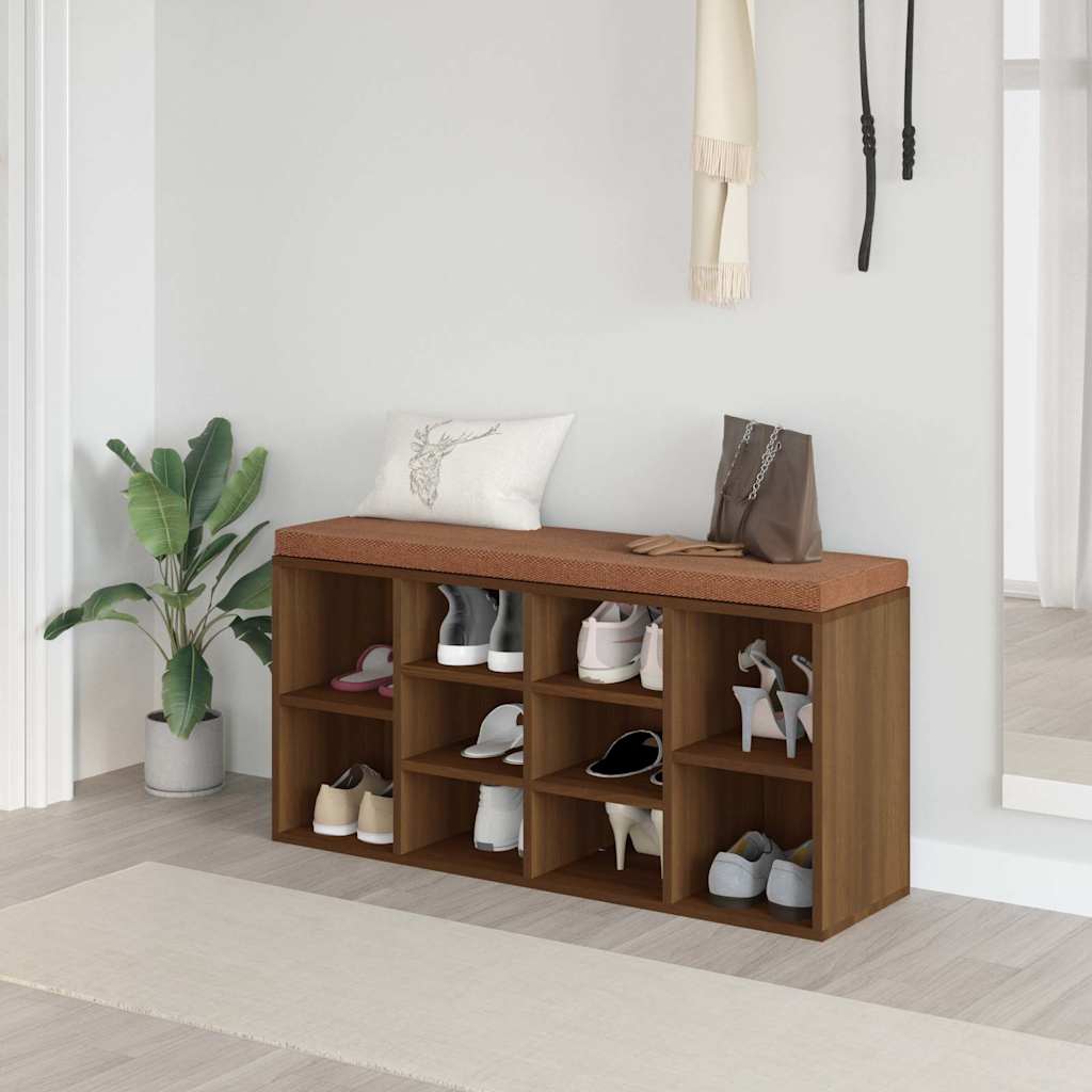 Shoe Bench Brown Oak Effect 103x30x48 cm Engineered Wood
