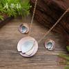 Luxury new hot-selling color painting oil round geometric petal stud earrings pendant set, women's simple flower necklace