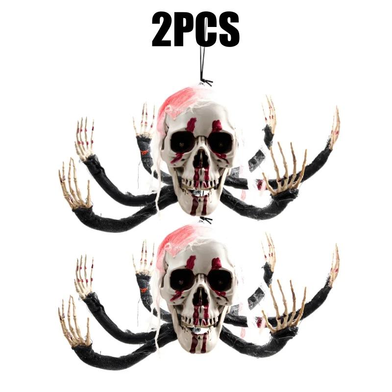 Halloween Haunted Skeleton Six Claw Monster Ghost Luminous Electric Blood Red Gauze Hanging Decoration Prop