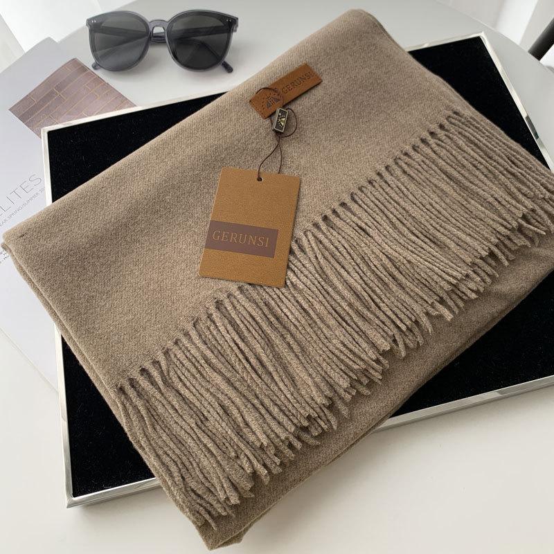 Cashmere Hand Feel Autumn And Winter Solid Color Scarf Women'S Thick Tassel Simple And Versatile Soft And Warm Imitation Cashmere Shawl