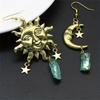 1pc Crescent Moon And Star Earrings Asymmetric Esoteric Celestial Sun Star Pendant Earrings Artificial Quartz Bohemian Jewelry Gift For Women Men