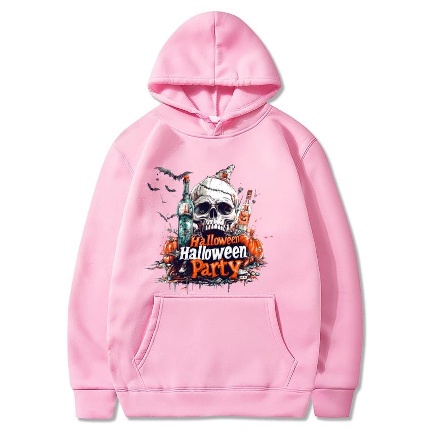 Fall/Winter Halloween Fleece Hoodie Skull Print Fashion Street Hoodie Men's and Women's Daily Long Sleeve Warm Hoodie