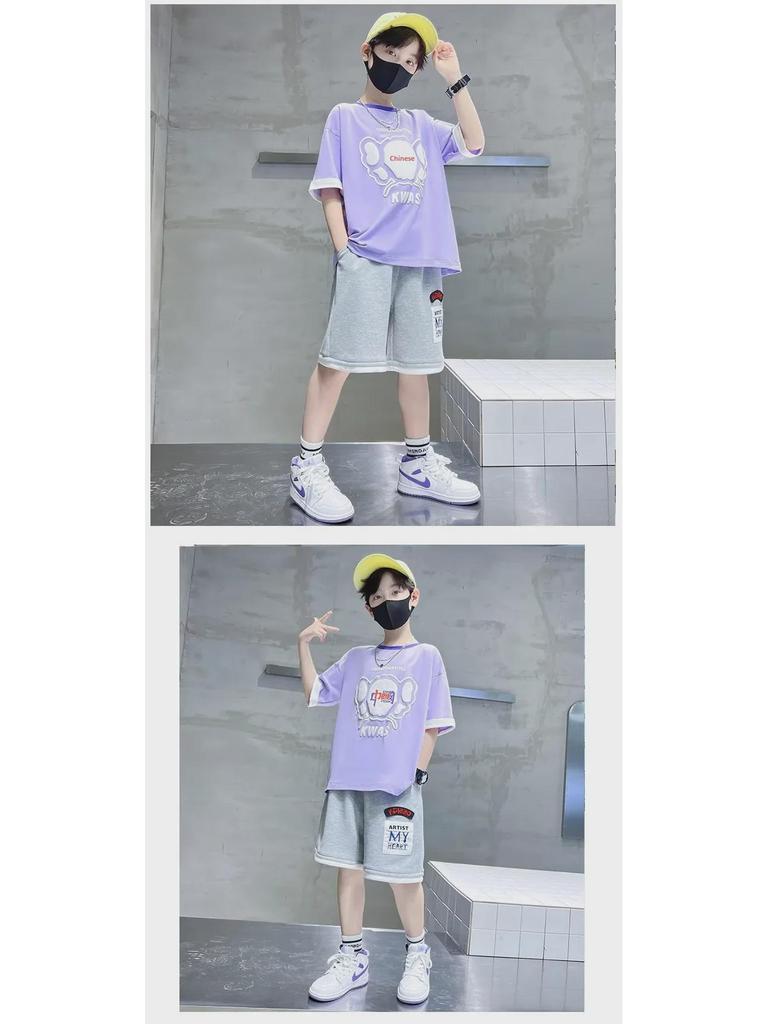 Летний комплект с короткими рукавами для мальчиков 2024 года: Спортивный и стильный крой для мальчиков среднего и крупного телосложения