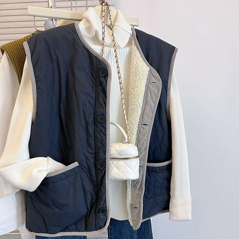 Winter Lamb Fur Vest Jacket for Women Lazy Style Loose Cotton Clip Thick Sleeveless Camisole