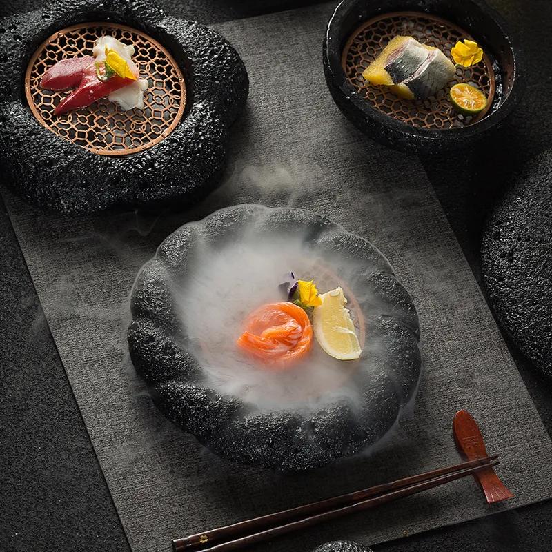 Creative Dry Ice Plate Smoked Barbecue Planet Bowl Volcanic Stone Coal Ball Plate Molecular Cuisine Plate Concept Tableware