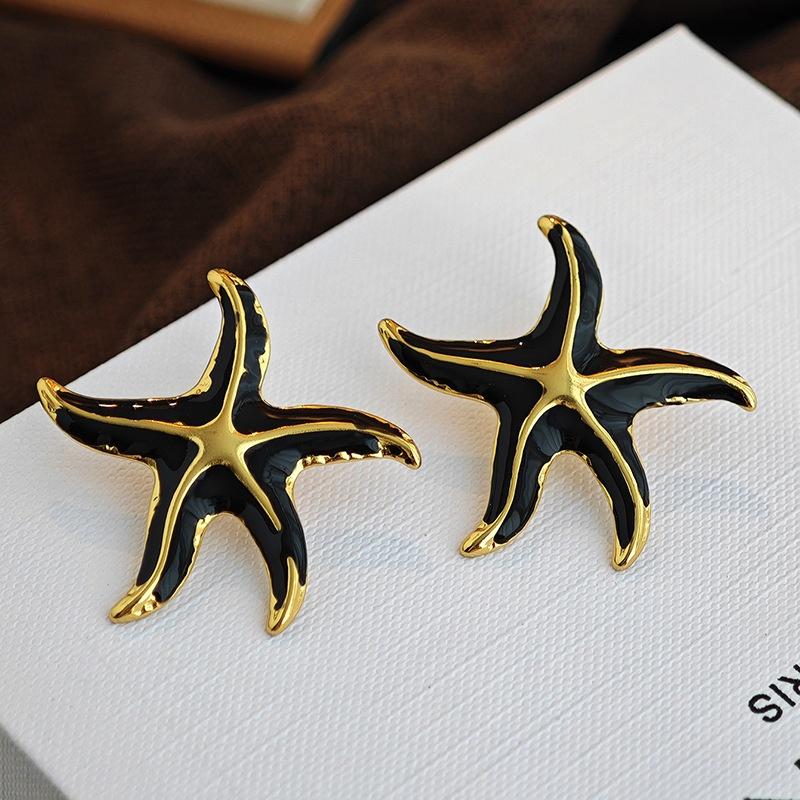 Colored Dripping Oil Starfish Star Titanium Steel Earrings Enamel Gold-Plated High Quality Earrings Beach Jewelry Gifts