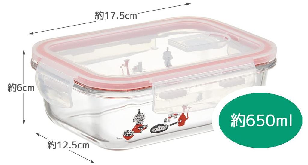 Skater Moomin Storage Container 650ml and Dishwasher with Lid and Lock GBST7-A, Medium, Heat-Resistant Glass, Oven, Microwave, Safe, Valve, 4-Point