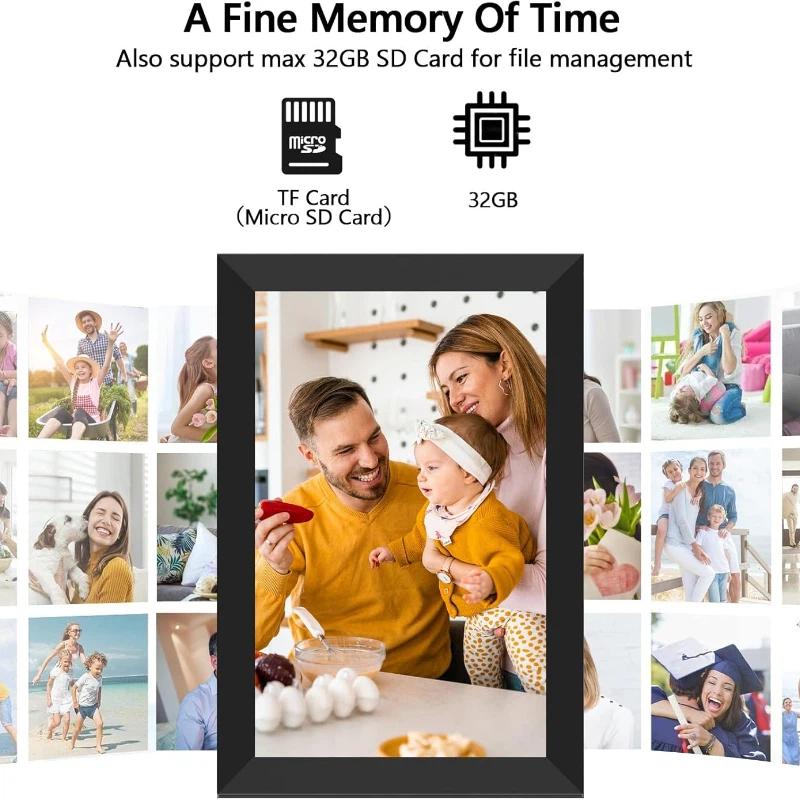 Digital Photo Frame WiFi 32GB 10.1 Inch 1280x800 IPS Touch Screen Digital Picture Frame Easy Setup Share Photo or Video Via Frameo APP