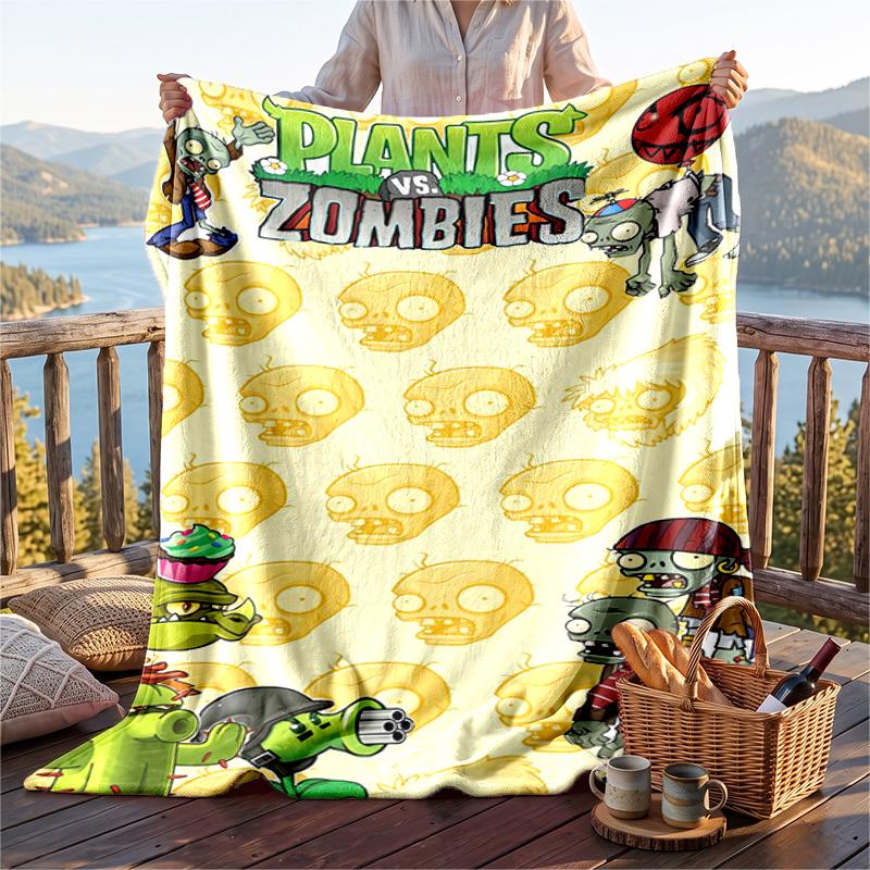 Warm Flannel Blanket Plants vs. Zombies Pattern, Lightweight Comfortable Throw Blanket for Bed Sofa Use