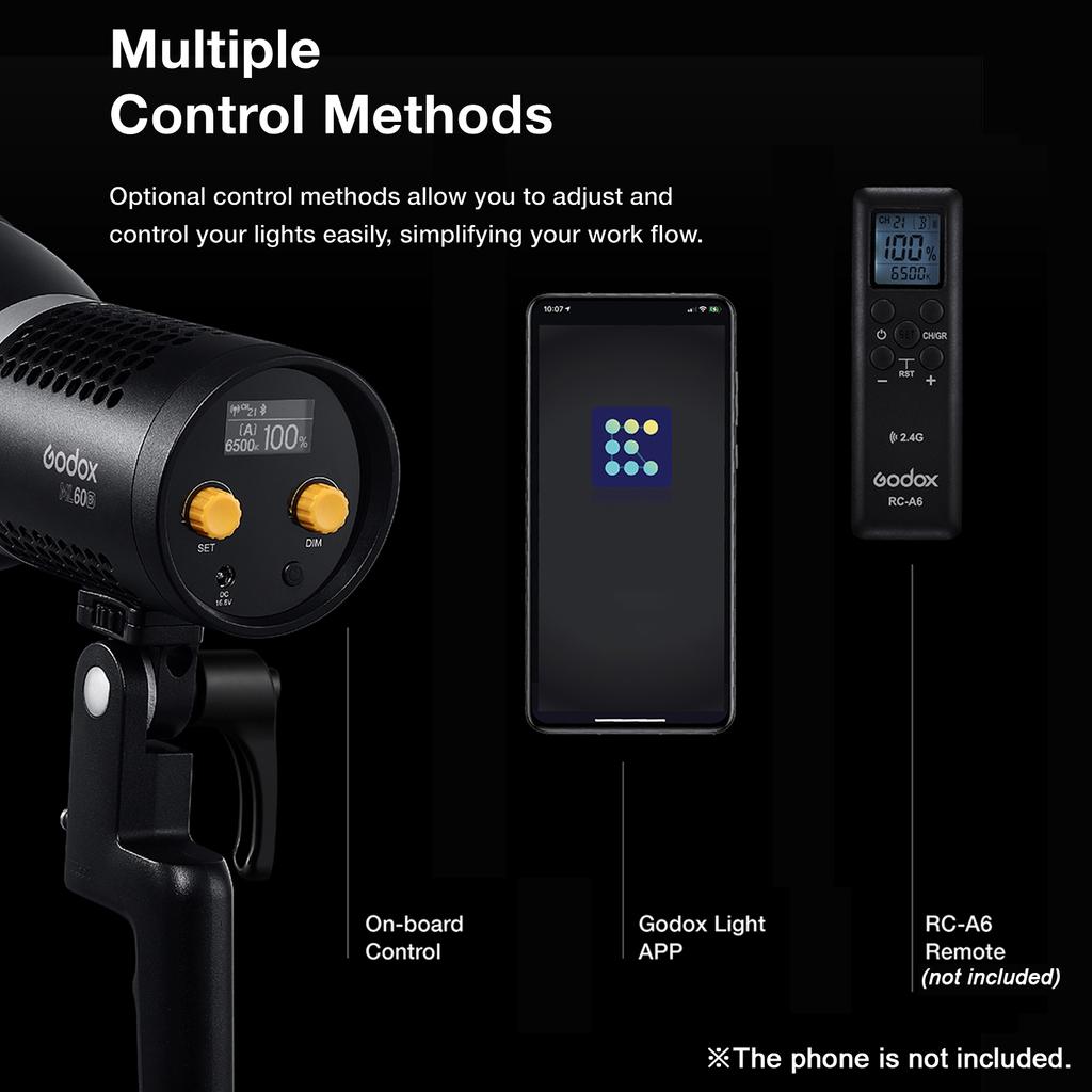 Godox ML60Bi Светодиодный студийный светильник для фотосъемки, 60 Вт, двухцветный, температура 2800-6500K, CRI96 TLCI97