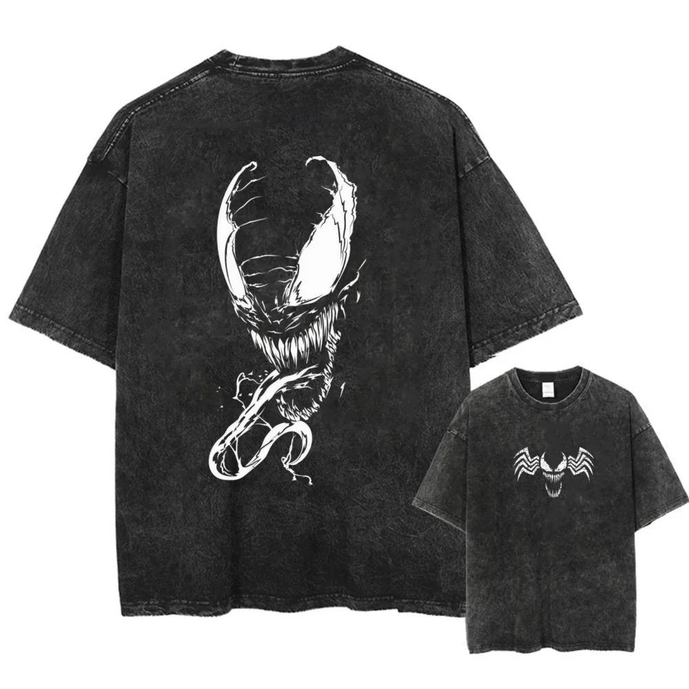 Футболка с принтом Человека-паука и Венома, свободного кроя, в стиле Y2K, повседневная, нейтрального цвета, с коротким рукавом, в стиле ретро, ​​свободная.