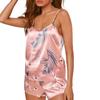 European and American Style Women's Sexy Satin Loungewear Two Piece Camisole and Shorts Pajamas Set Summer Fashion Printed  Homewear