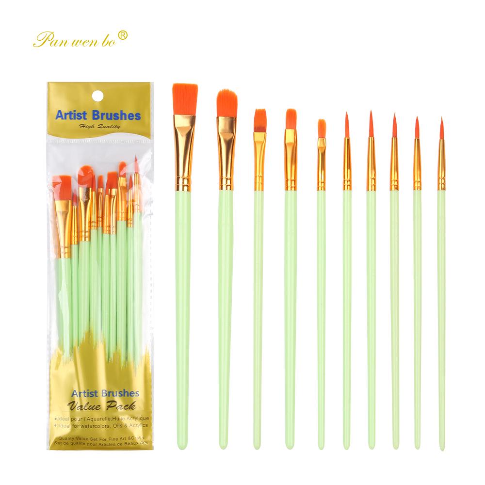 Набор из 10 кистей для масляной живописи с пластиковыми ручками для студентов