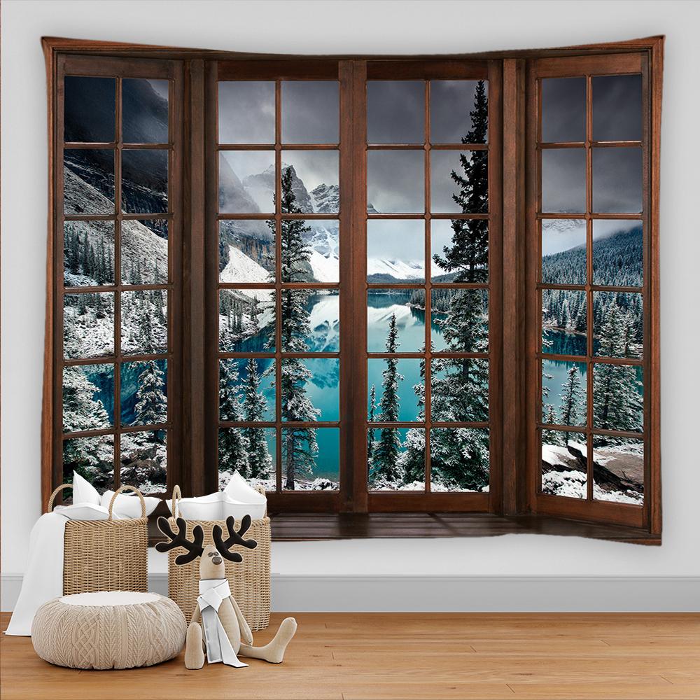 3D вид из окна, украшение, гобелен, настенный гобелен в стиле хиппи, декоративный гобелен в стиле бохо, настенный гобелен для спальни, общежития