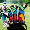 Golf Wood Cover Set of 3 (1FH) for DriverFairway WoodUtility Club Head Cover Black Synthetic Leather Multicolored Text
