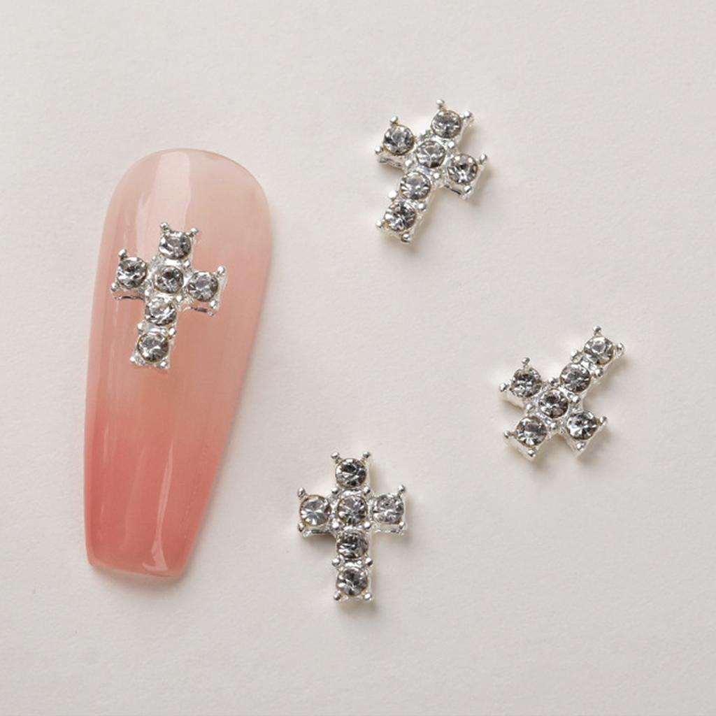 10Pcs Retro Cross Nail Charm Alloy Rhinestones Cross Charms Punk Gothic Nail Art Supplies for Acrylic Nail