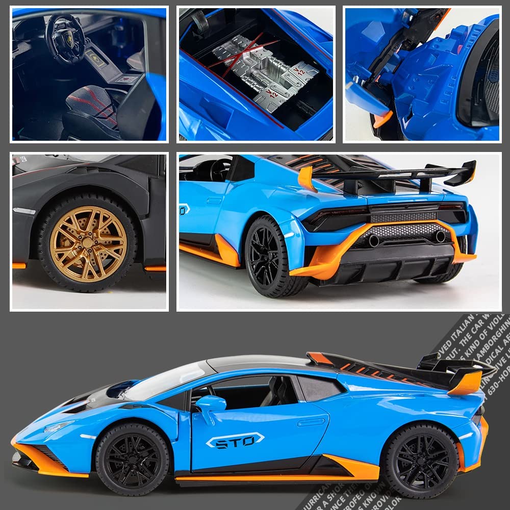 1:24-масштабная литая под давлением модель автомобиля из сплава для Lambo Huracan STO 2021, модель автомобиля с откатным механизмом, игрушечные автомобили со светом и звуком для коллекции для детей и взрослых