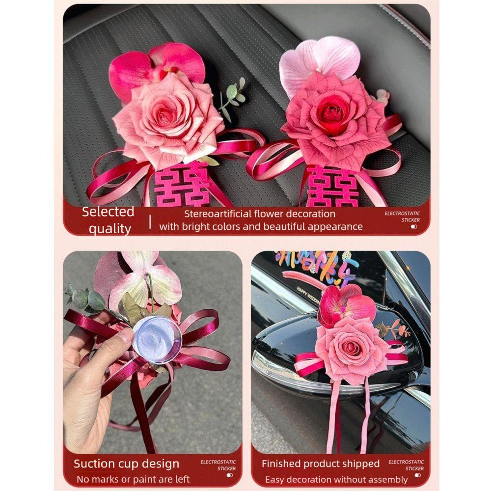 2Pcs Suction Cup Ribbon Wedding Car Flower Bowknot Bridal Car Decoration Photo Props
