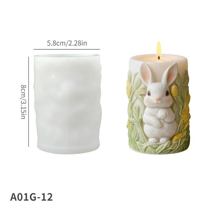 Easter Bunny Silicone Mold, 3D Bunny Columnar Candle Mold, Spring Bunny Relief Mold for Making Candles, Soaps, Resin and Plaster