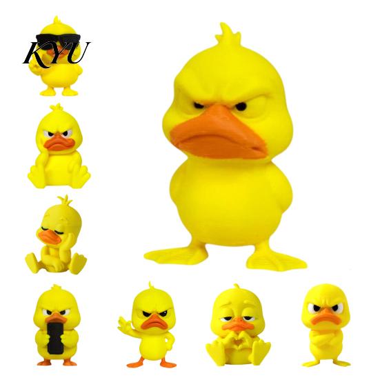 Modern Home Accent 3D Printed Yellow Duck Figurine, Funny Statue with Vivid Expressions, Healing Desk Companion Cute Miniature Desktop Ornaments