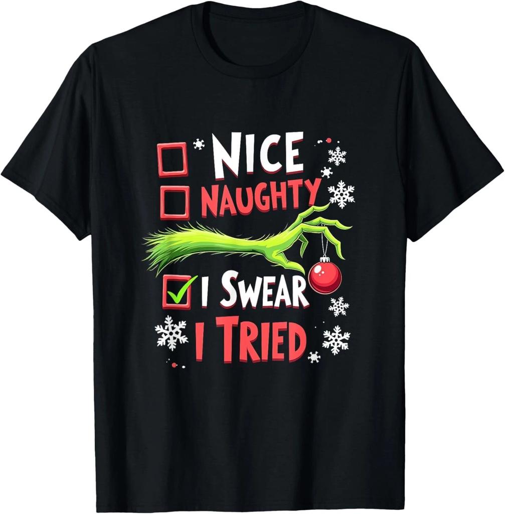 Merry Christmas Xmas Funny Naughty I Swear I Tried Costume T- Shirt