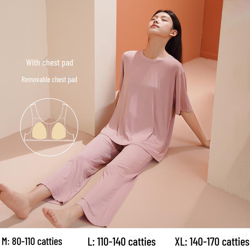 Женский летний пижамный комплект из модального хлопка с короткими рукавами и нагрудной накладкой