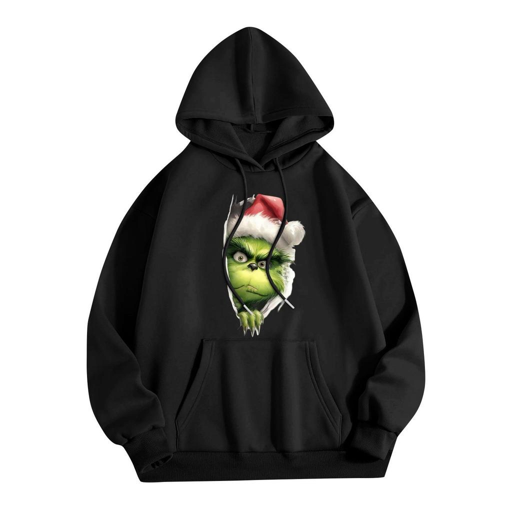 Women's Casual Comfortable Neck Hooded Long Sleeve Christmas Print Warm Sweatshirt