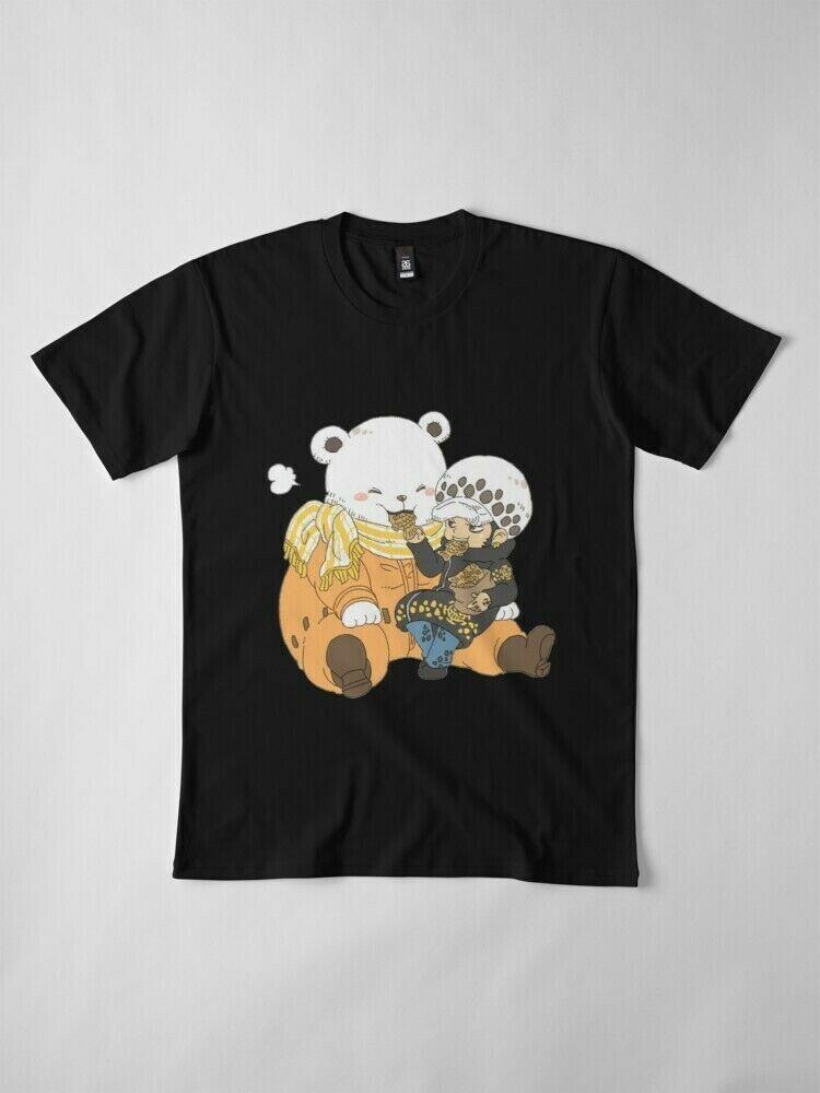 One Piece Chibi Cute Trafalgar D Water Law And Bepo Eat Teriyaki Черная футболка