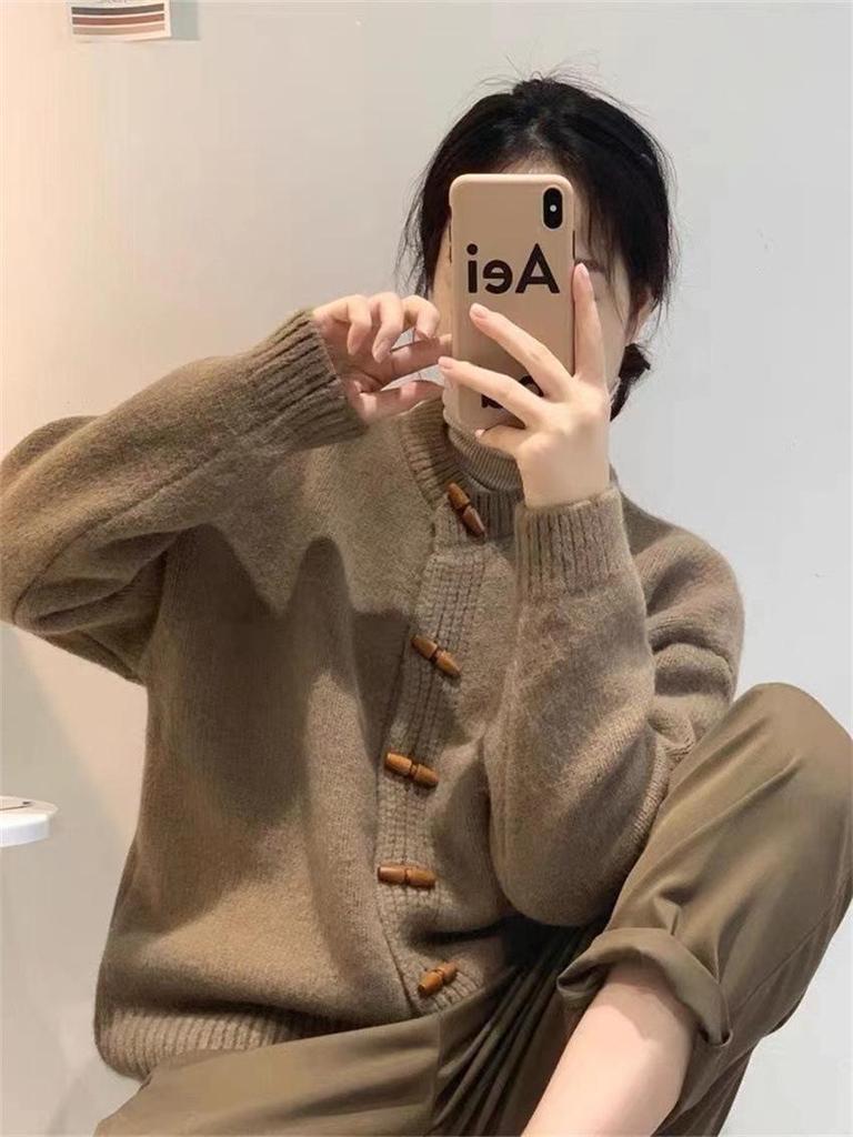 Женский вязаный кардиган в ретро-стиле с пуговицами-тогглами - Корейский стиль, Осень/Зима