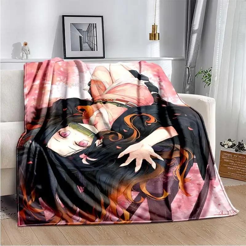 Флисовое одеяло в стиле аниме Demon Slayer Kimetsu no Yaiba Nezuko Kamado Tanjiro Kamado, мягкое постельное белье, покрывало, утепляющий чехол для дивана