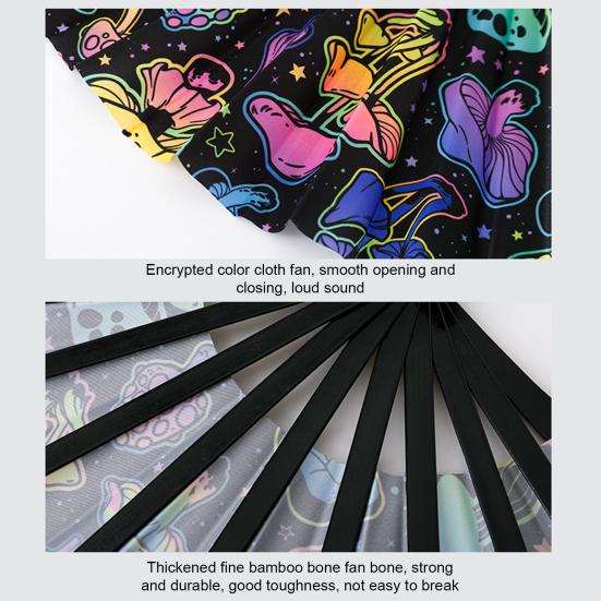 UV Fluorescent Folding Fan Lightweight Kung Fu Dance Performance Handheld Fan Portable Summer Cooling Fan Decoration Party Accessories