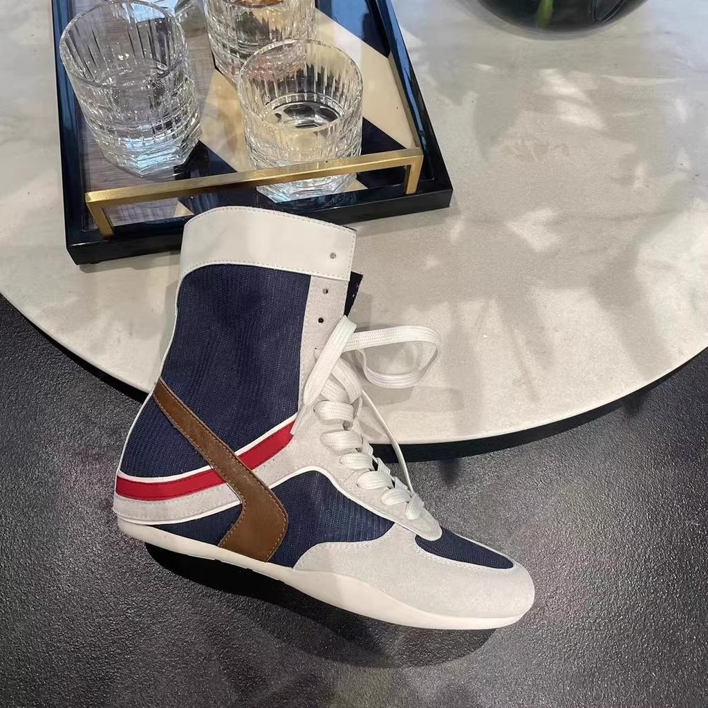 Ретро круглый носок контрастного цвета универсальные боксерки на платформе женские 2025 новые дышащие повседневные высокие немецкие тренировочные ботинки короткие ботинки