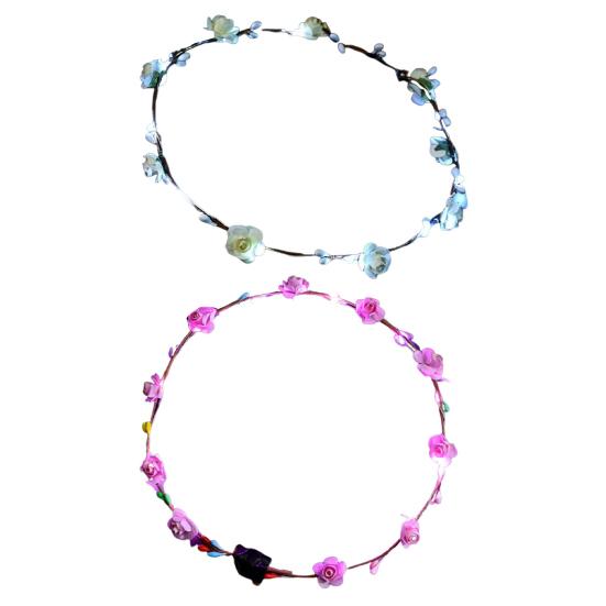 1/2Pcs Colorful LED Rose Flower Crown Adjustable Wedding Bride Floral Hair Wreath Headband Garland Headpiece Hair Accessories Party Photo Props