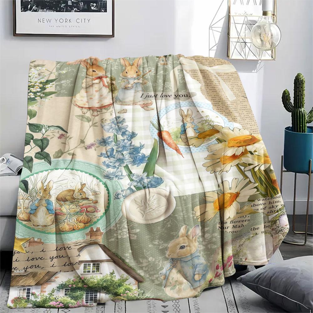 Peter Rabbit Printed Flannel Blanket, soft throw for bedroom sofa, washable, fan merchandise, great gift.