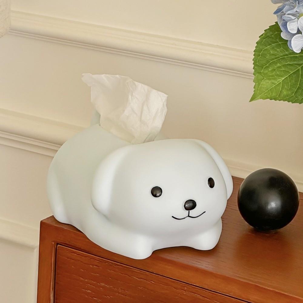 Figure Model Little Dog Tissue Storage Box Anti Drop Little White Dog Model Toy  Home Decoration